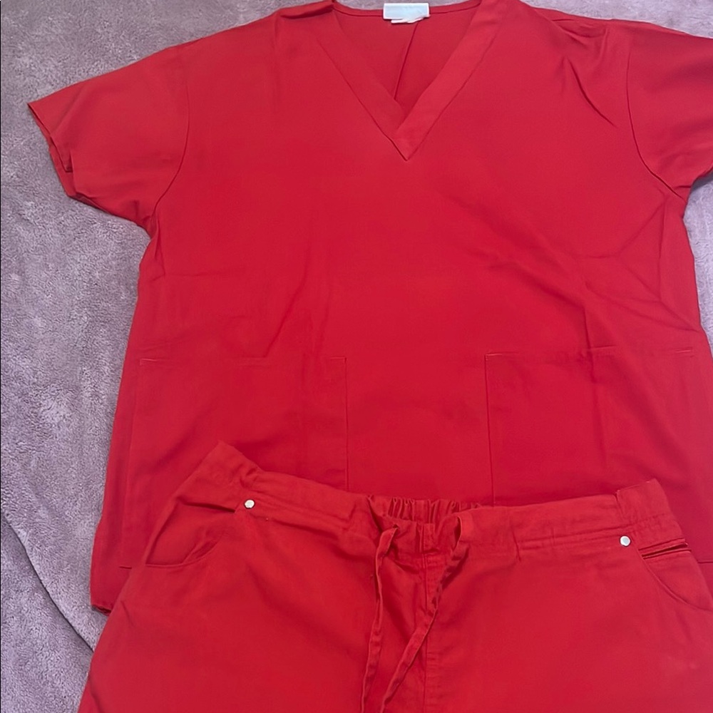Red V-Neck Top and Pants Set